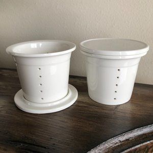2 Ceramic Tea Infusers with Lids Strainer for Cup Coffee Mug White Standard Size